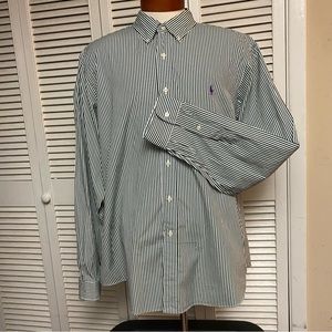 Ralph Lauren Size XXL Custom Fit Green White Stripe Purple Pony